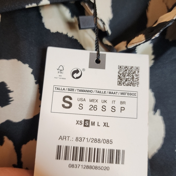 NWT Zara Satin Long Sleeve Button Down Top Leopard Cheetah Black Ivory Small - Picture 6 of 16